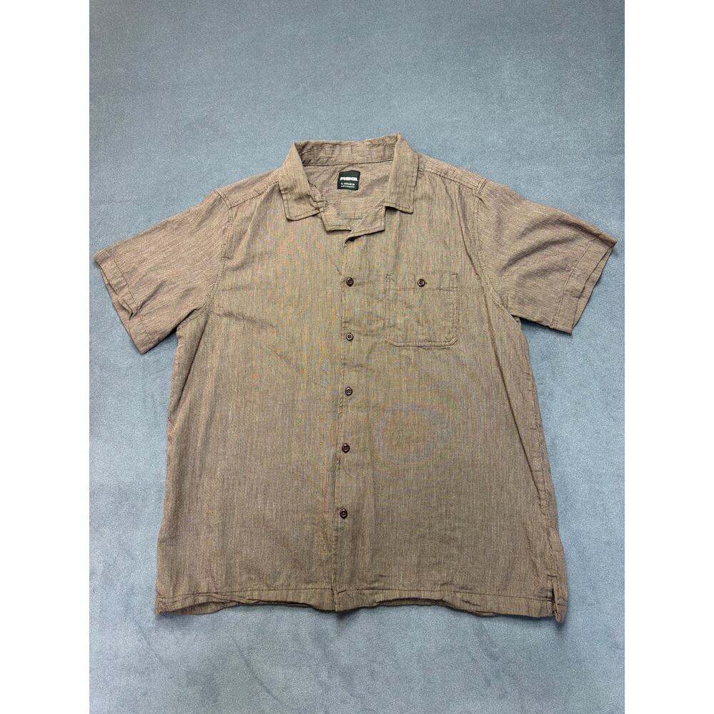 RSQ Shirt Men  XL Brown Short Sleeve Preppy Casual Minimal Woven Career Outdoor